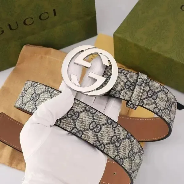 Gucci GG Marmont Belt Beige Canvas with Silver Buckle Belt - 1