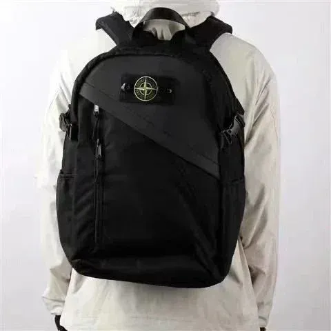 Stone Island Compass Logo Black Nylon Backpack - 1