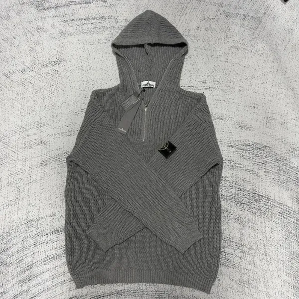 Stone Island Half-Zip Knit Hoodie Gray - 1