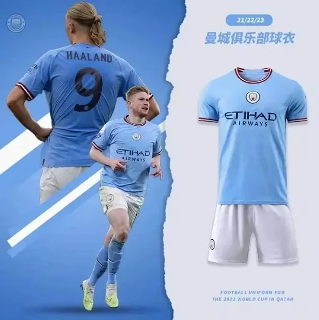 Manchester City FC Football Jerseys Short-sleeve jersey and shorts set with player name number print product detail image 3