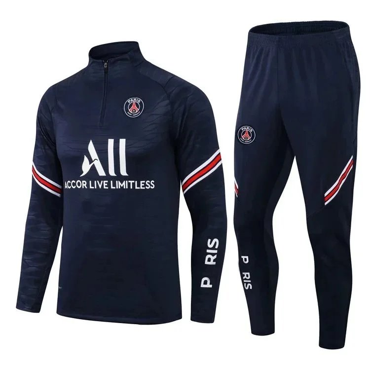 Paris Saint-Germain Tracksuits Long-Sleeve Half-Zip Football Training Set — Paris royal blue