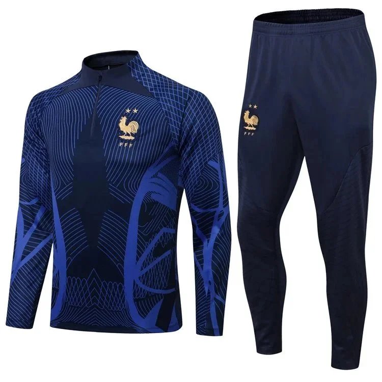 Paris Saint-Germain Tracksuits Long-Sleeve Half-Zip Football Training Set — Royal blue all-over print