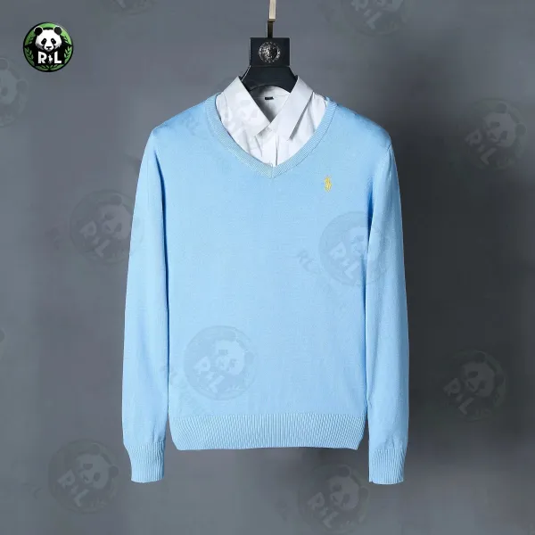 Ralph Lauren V-Neck Sweater Navy with Green Pony Logo - 4