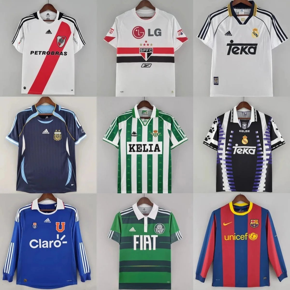 Authentic Football Jerseys Collection with Team Logos and Sponsorships