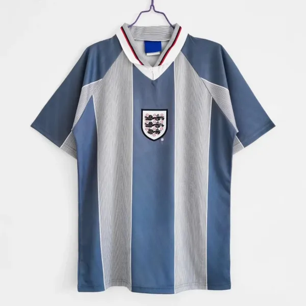 England 1990 World Cup Away Jersey Blue-Gray Striped Football Shirt - 1