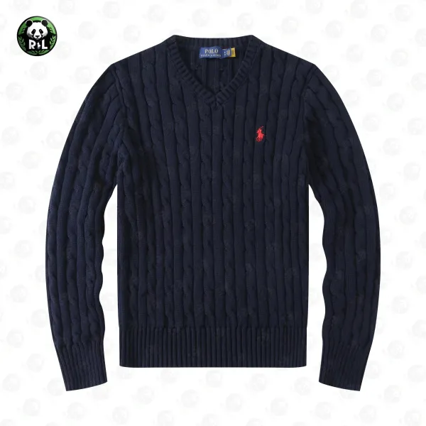 Ralph Lauren Cable Knit V-Neck Sweater Navy - 1