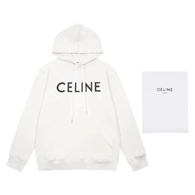 CELINE Hoodies & Sweatshirts Logo pullover hoodie with kangaroo pocket product detail image 8