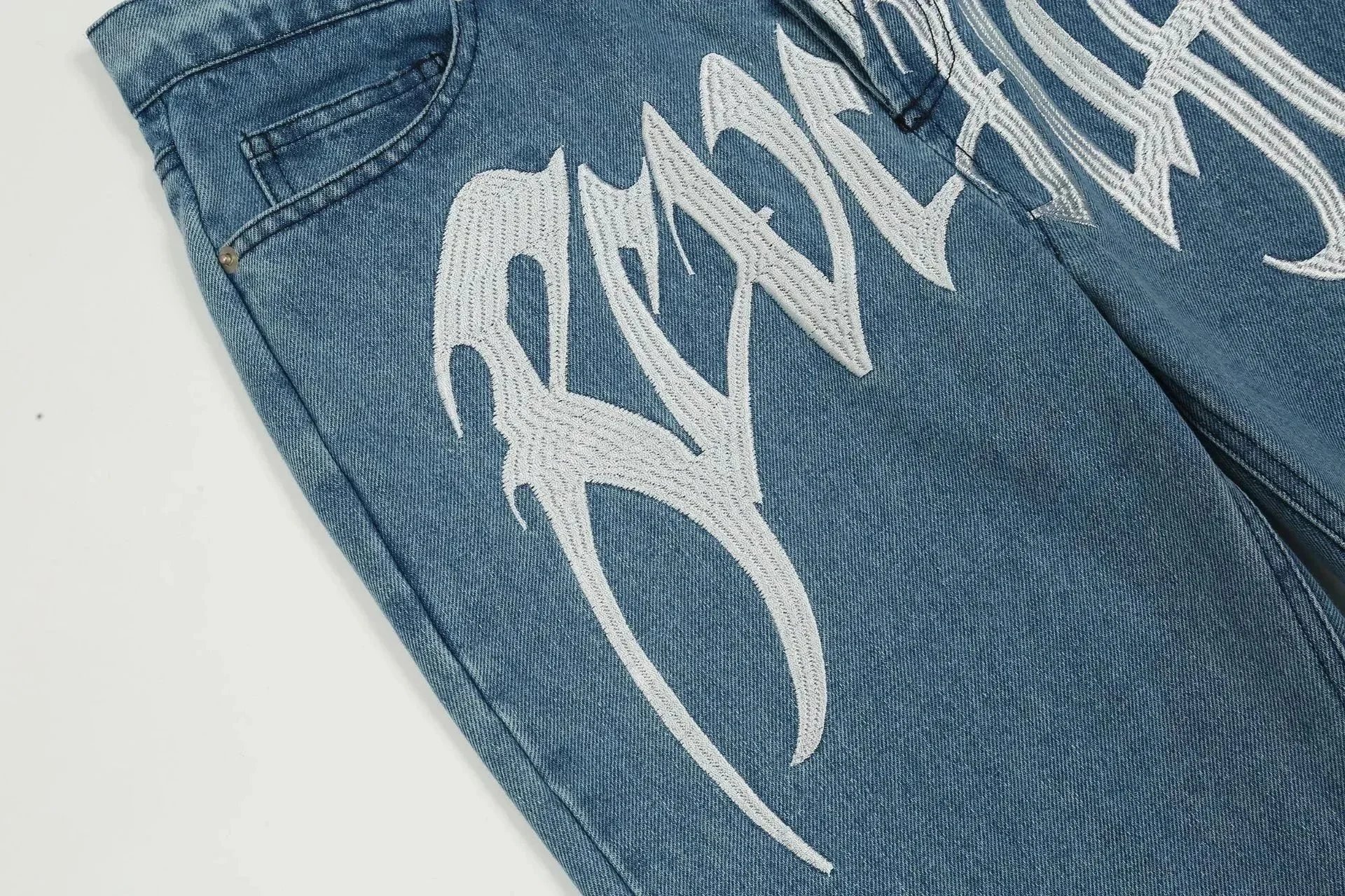 Philipp Plein Skull Flame Embroidered Wide-Leg Jeans Black - 6