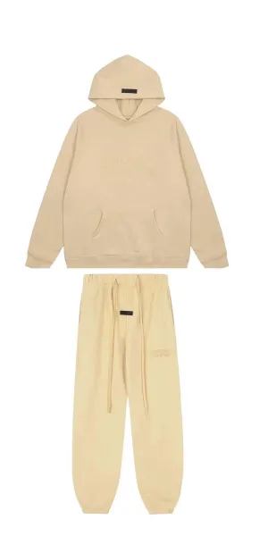 Fear of God Essentials Beige Embossed Logo Hoodie and Sweatpants Set - 1