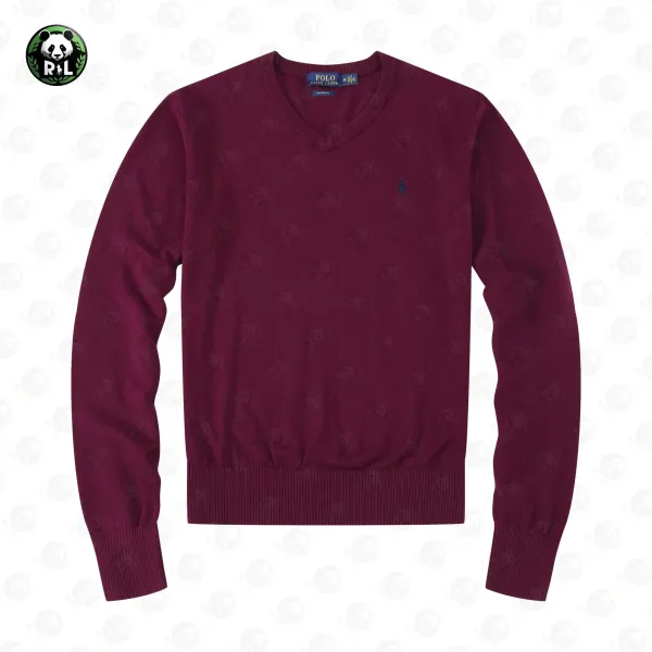 Ralph Lauren Custom Fit V-Neck Sweater Burgundy - 1