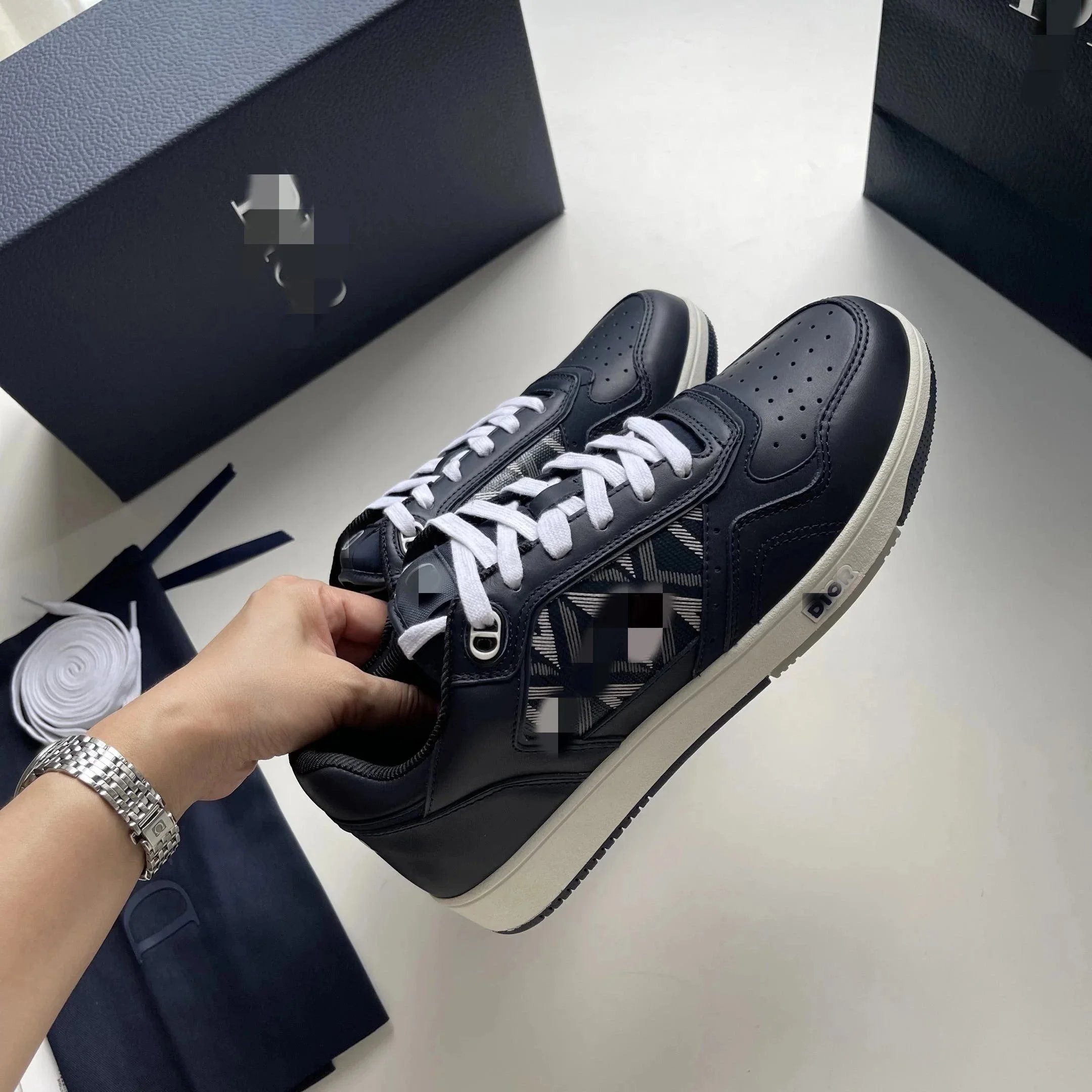 Dior B23 Low Sneakers Navy Blue with Camo Print - 6