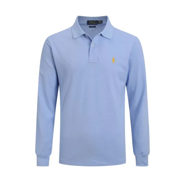 Ralph Lauren Custom Fit Long Sleeve Polo Light Blue Polo - 1