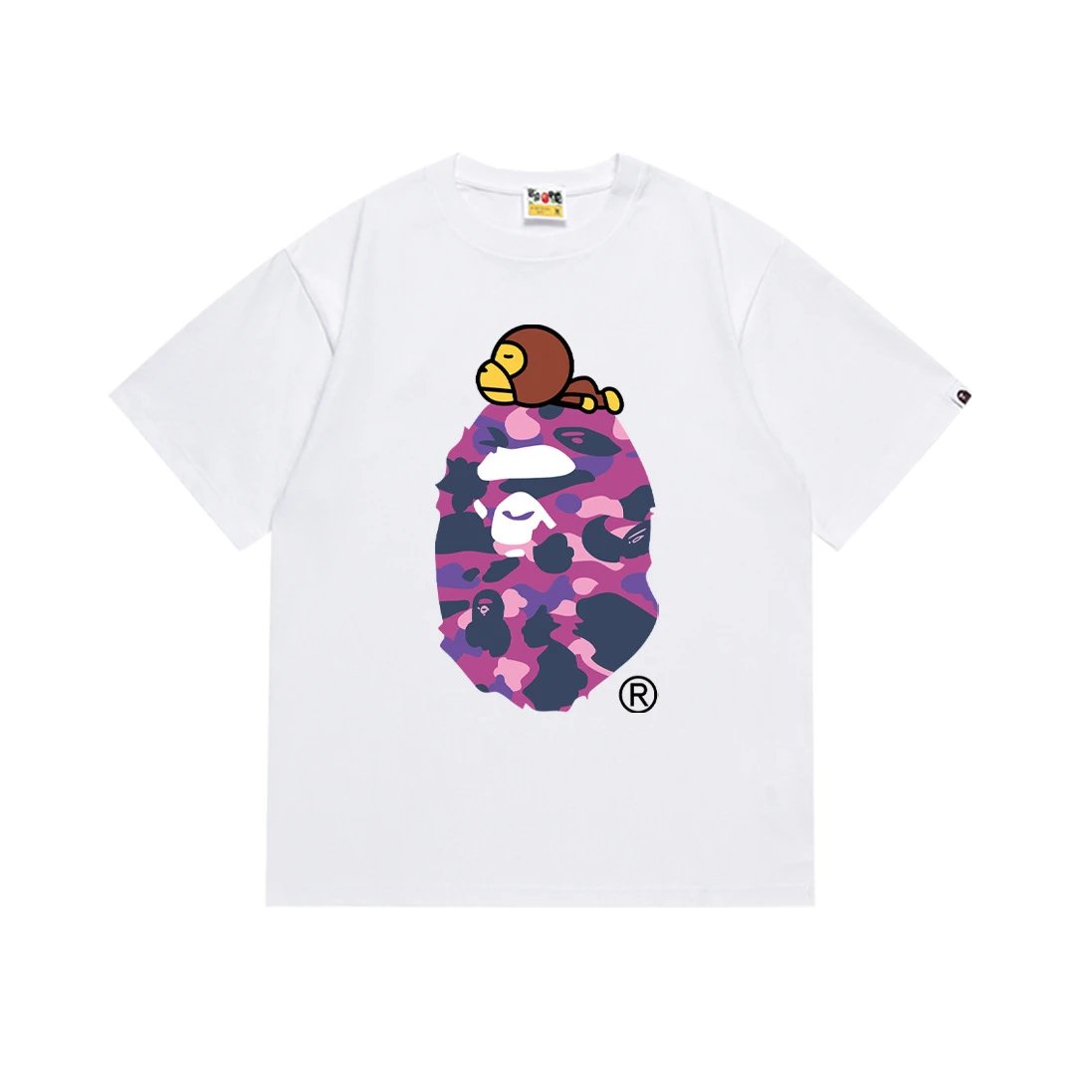 A Bathing Ape T-Shirts Short-Sleeve Head Graphic — 163 white purple