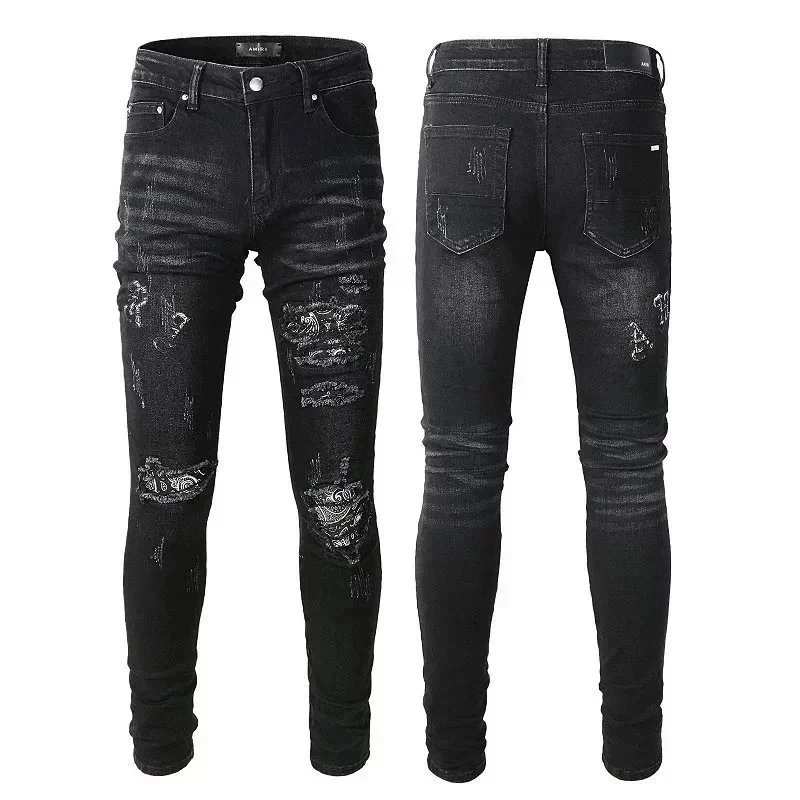 Amiri Distressed printed denim jeans — 02 Black 002