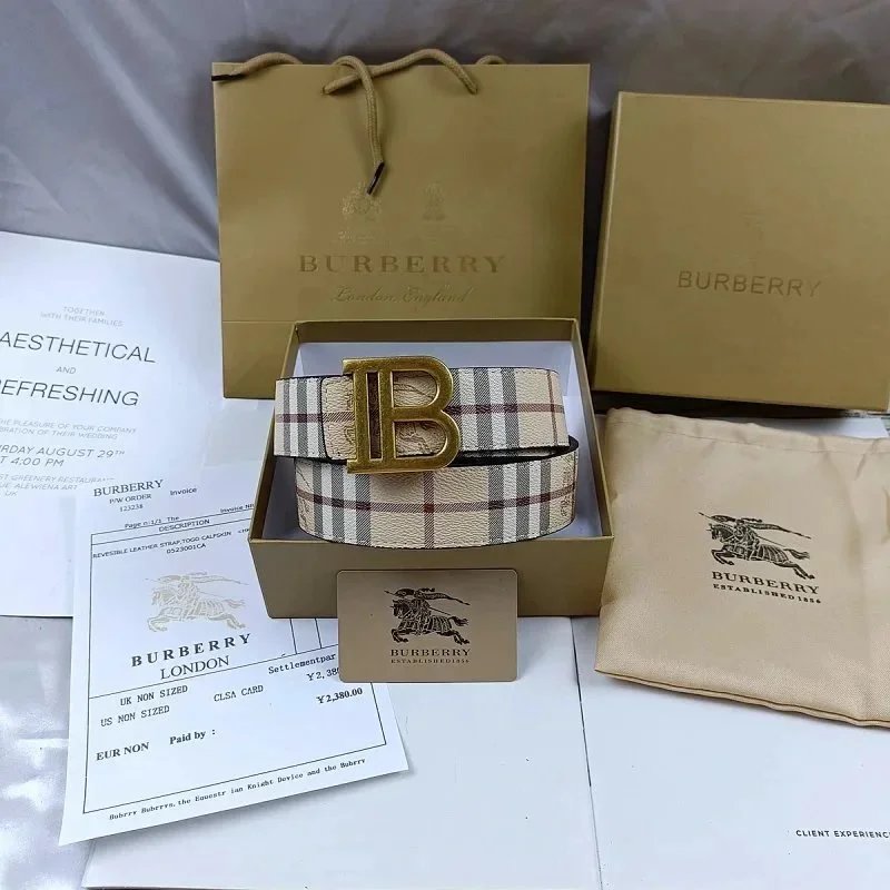 Burberry Belts Check-pattern belt with TB monogram buckle — 19