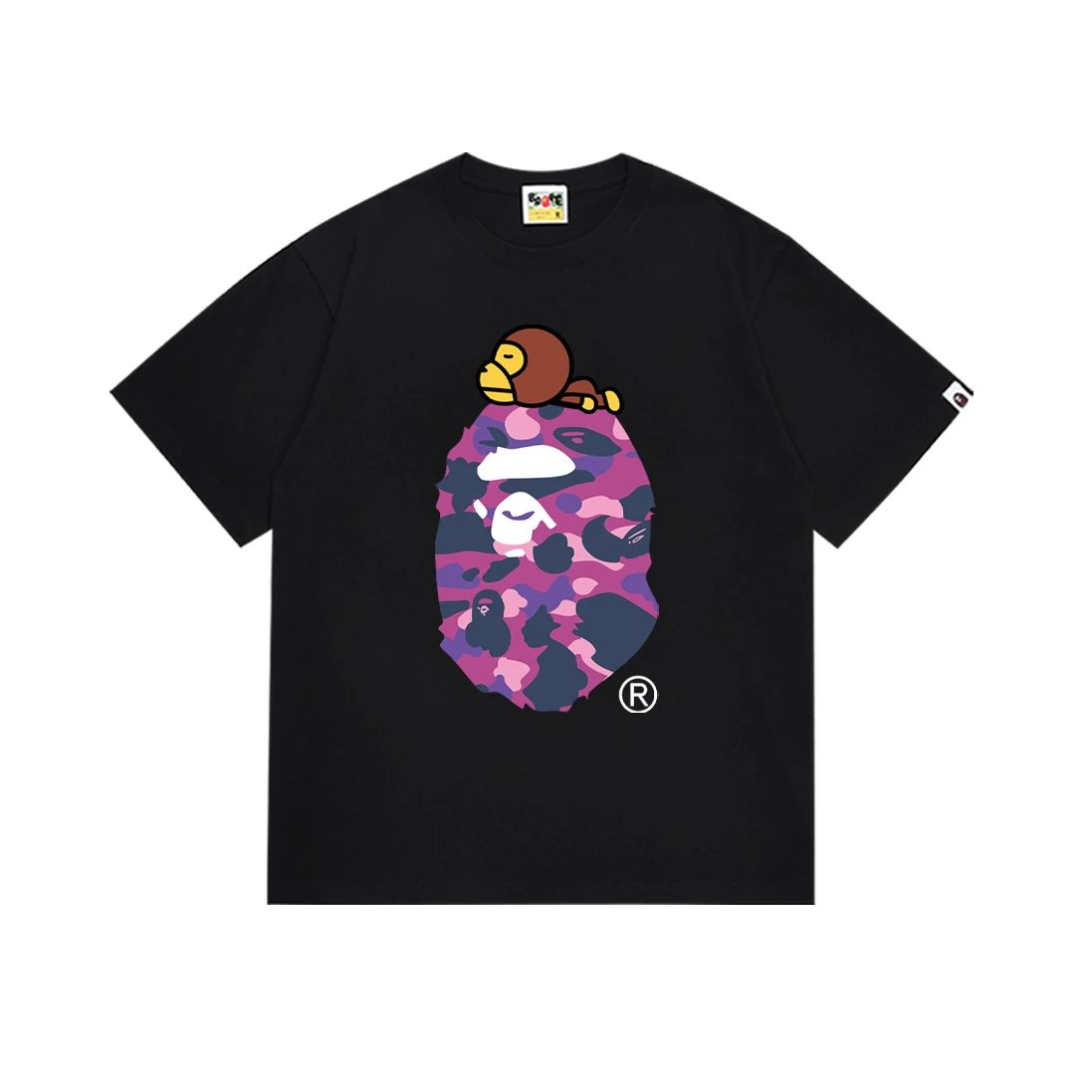 A Bathing Ape T-Shirts Short-Sleeve Head Graphic — 163 Black Purple