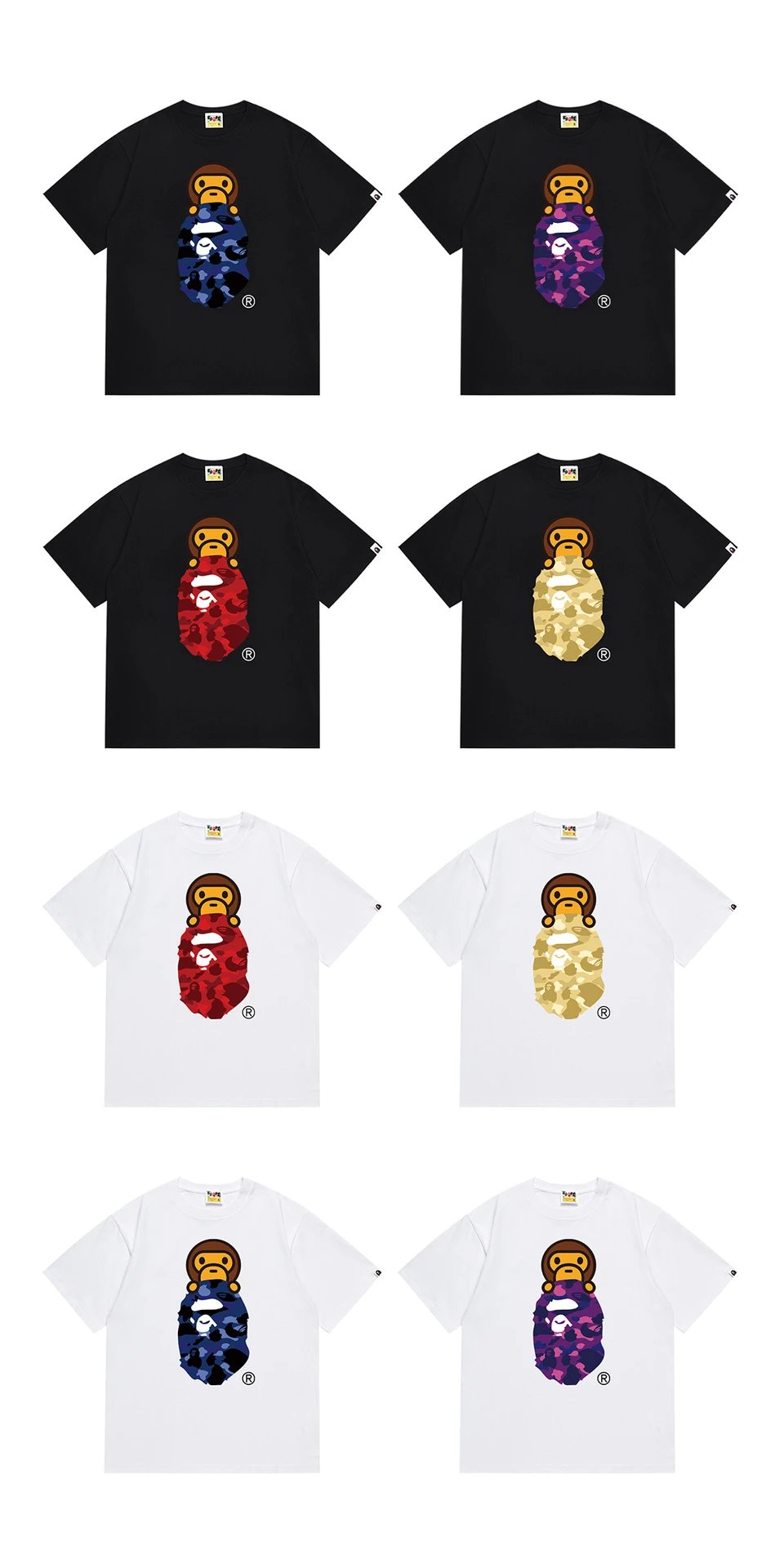 A Bathing Ape Classic猿人头印花T恤系列 Multicolor T-Shirt - 8