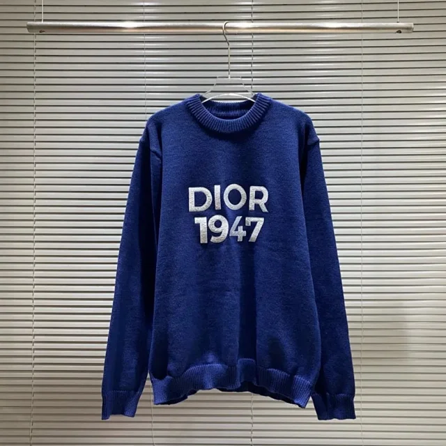 Dior Knitwear Logo knit sweater with striped cuffs product detail image 9
