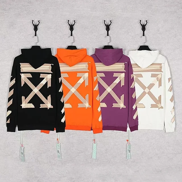 Off-White Hoodies & Sweatshirts Pullover Hoodie with Diagonal Stripe and Crossed-Arrow Prints product detail image 3