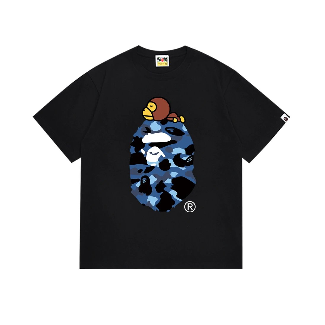 A Bathing Ape T-Shirts Short-Sleeve Head Graphic — 163 black and blue