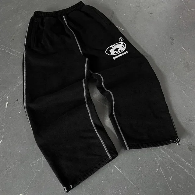 Protect Trousers Elastic-Waist Wide-Leg with Contrast Seams and Zip Hems product detail image 3