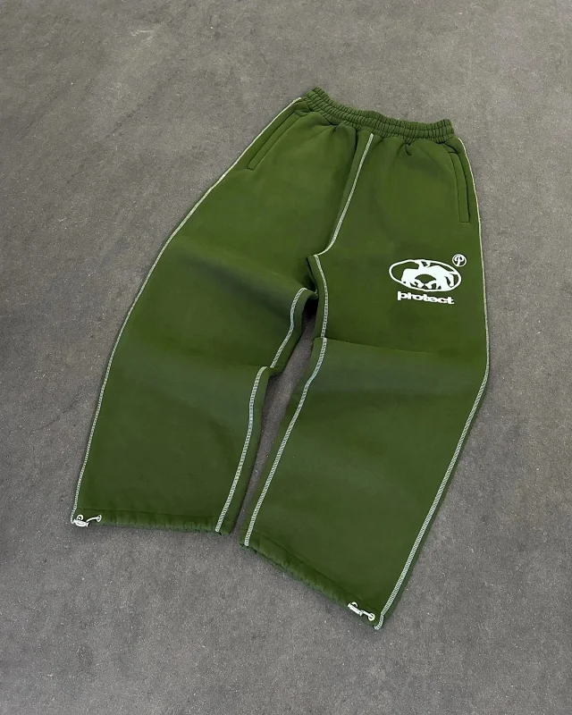 Protect Trousers Elastic-Waist Wide-Leg with Contrast Seams and Zip Hems product detail image 6