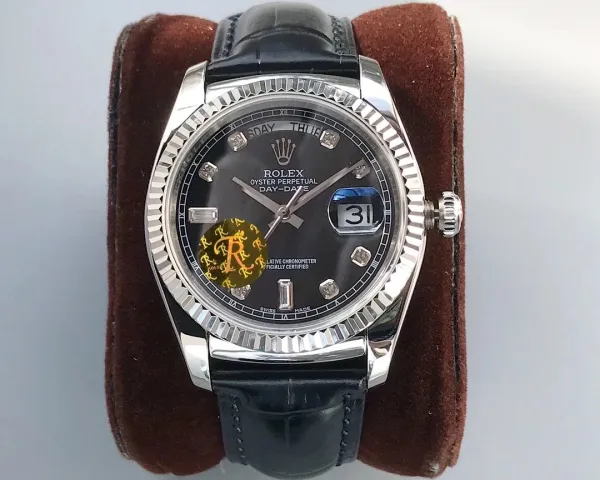 Rolex Day-Date II Black Dial Diamond Hour Markers Mechanical Watch - 1