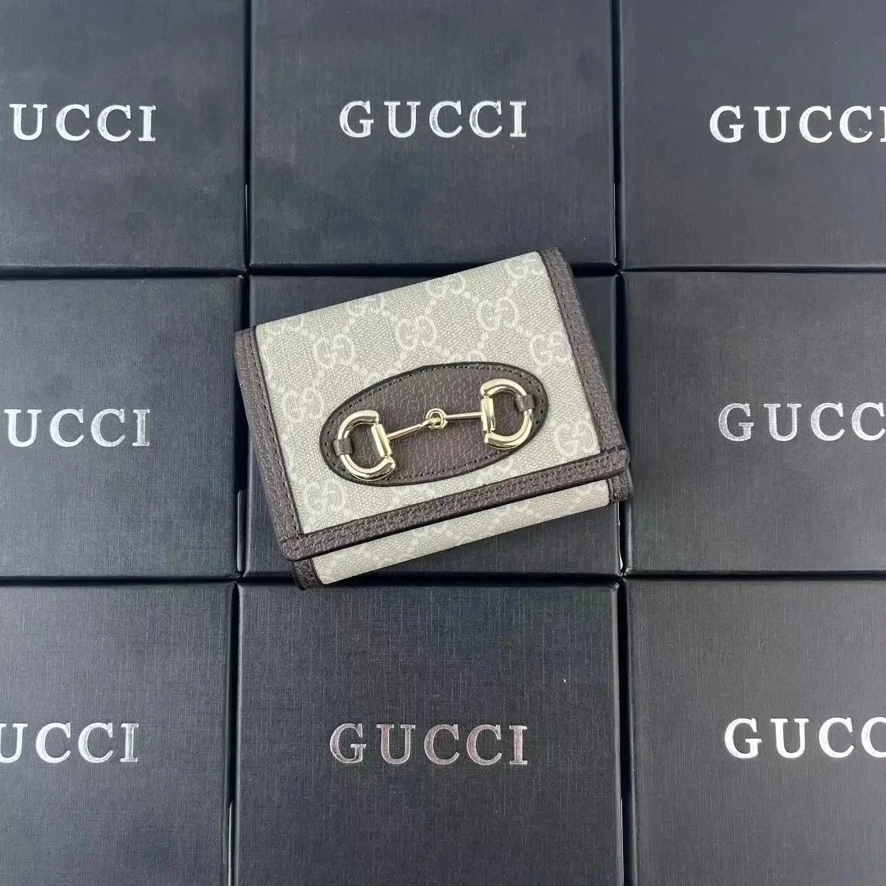 Gucci Horsebit 1955 Mini Wallet Beige and Brown GG Canvas Wallet - 1