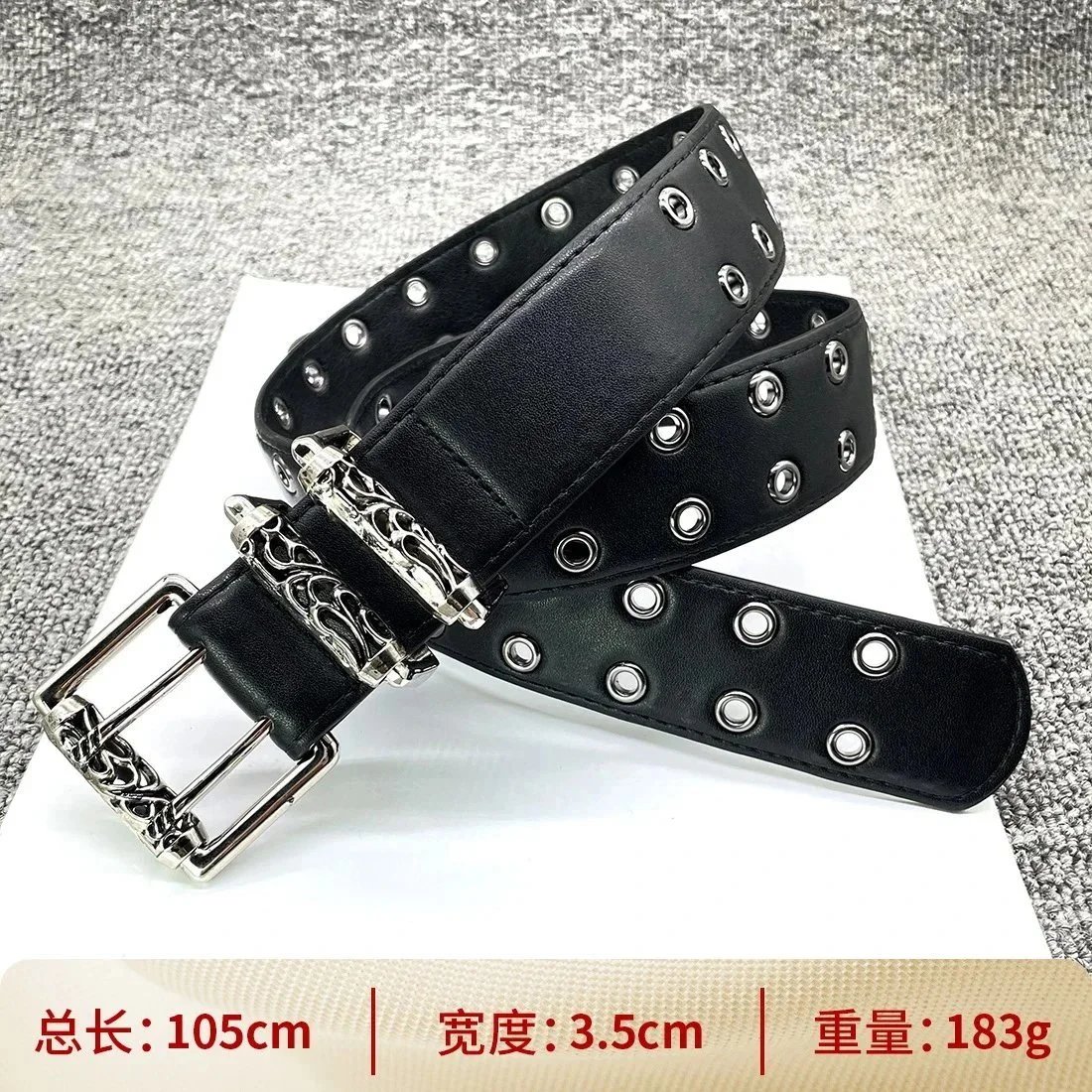 Ouyue Belts Black Belt with Multicolour Cross Appliques and Decorative Buckle — [Roller double-pin buckle 105cm] Cross belt