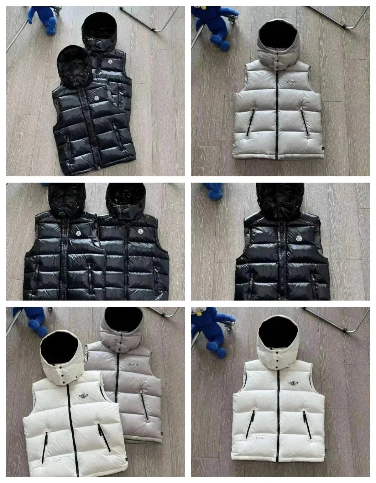 Moncler Black and White Puffer Vests with Hood