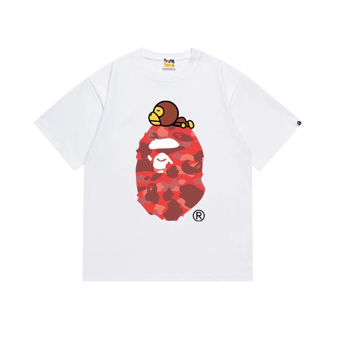 A Bathing Ape T-Shirts Short-Sleeve Head Graphic — 163 white and red