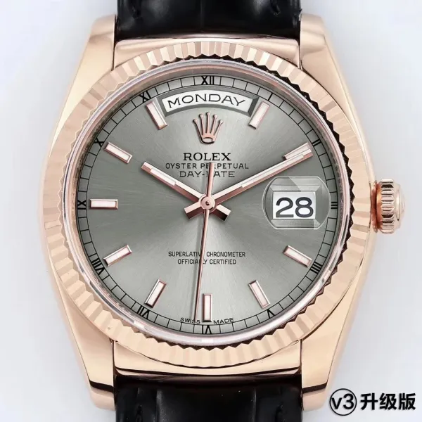 Rolex Oyster Perpetual Day-Date Rose Gold Gray Dial Mechanical Watch - 1