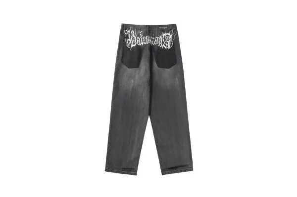 Balenciaga Distressed Logo Print Wide-Leg Jeans - 9