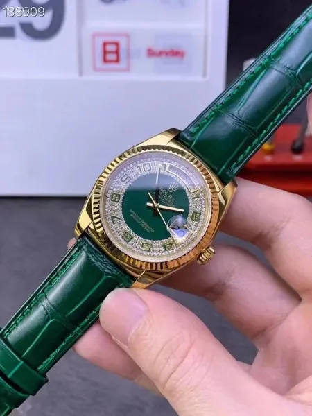 Rolex Day-Date 40 Green Dial Diamond Bezel Yellow Gold Watch - 1