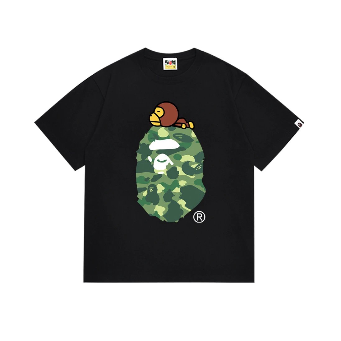 A Bathing Ape T-Shirts Short-Sleeve Head Graphic — 163 black and green