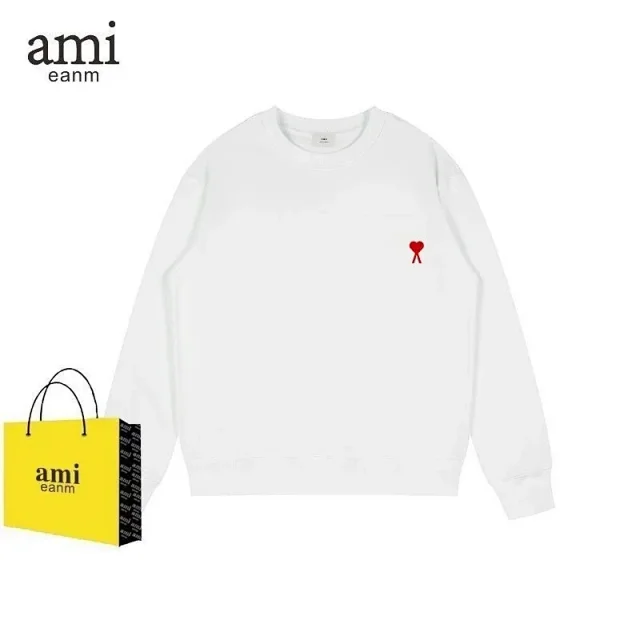 AMI Paris Hoodies & Sweatshirts Crewneck sweatshirt with red heart embroidery product detail image 1