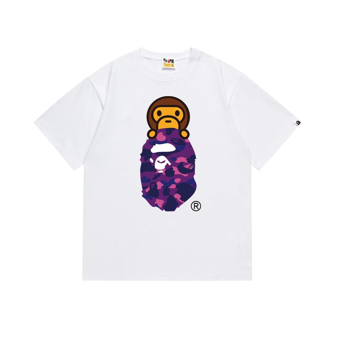 A Bathing Ape T-Shirts Short-Sleeve Head Graphic — 168 white purple