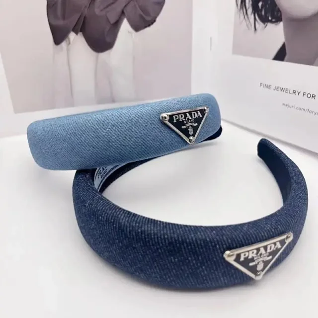 Prada Uncategorized Denim Triangle Plaque Headband product detail image 1