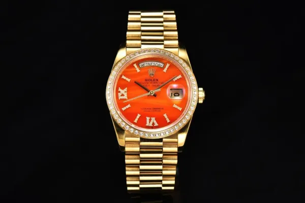Rolex Day-Date 18K Yellow Gold Silver Dial Green Alligator Strap Mechanical Watch - 7