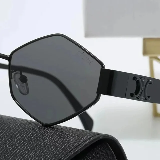 Celine Eyewear Square Metal-Frame Sunglasses with Temple Emblem product detail image 5