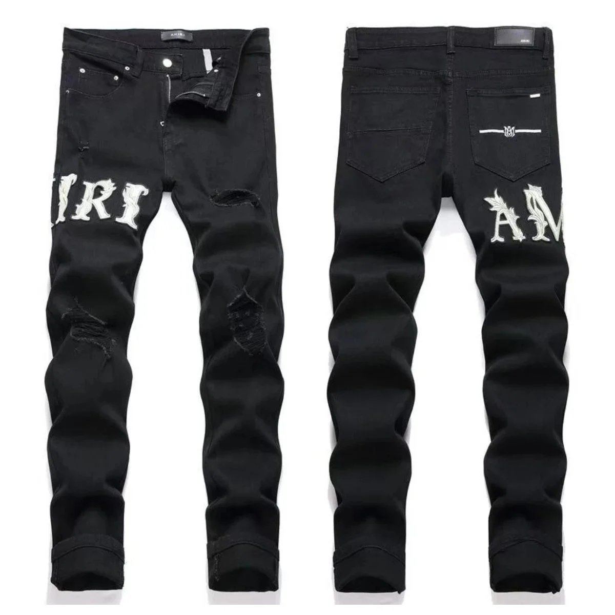 Amiri Distressed Embroidered Black Slim Fit Jeans