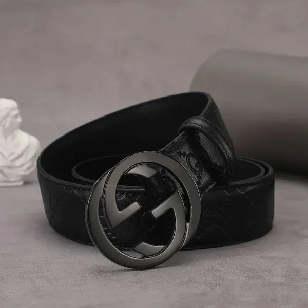 Gucci Interlocking G Buckle Leather Belt Black - 1