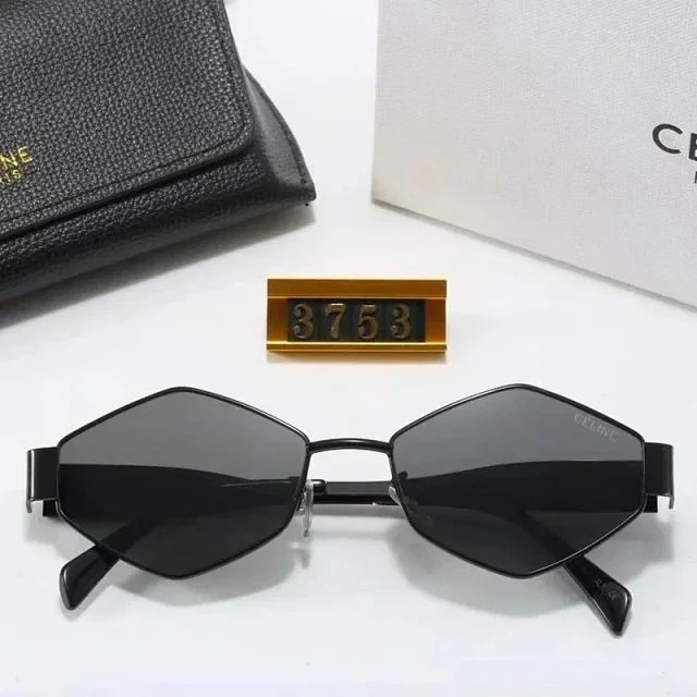 Celine Eyewear Square Metal-Frame Sunglasses with Temple Emblem product detail image 2