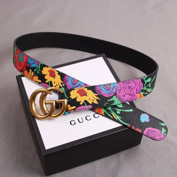 Gucci GG Marmont Floral Print Canvas Belt Multicolor - 1