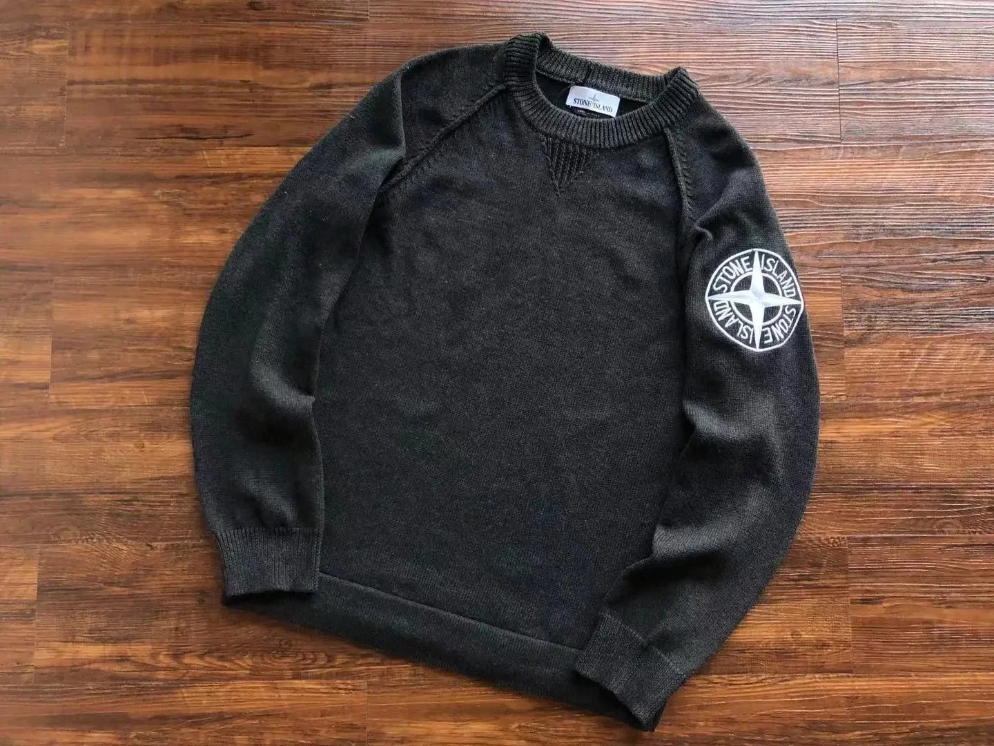 Stone Island Knitwear Crewneck knit sweater with Compass badge sleeve patch — 34
