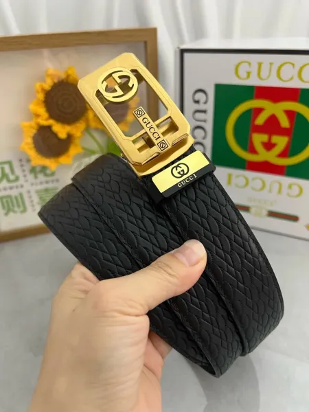 Gucci Interlocking G Buckle Belt Black Woven Leather Belt - 1