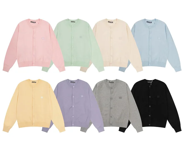 Acne Studios Knitwear Button-front knit cardigan with face patch product detail image 2