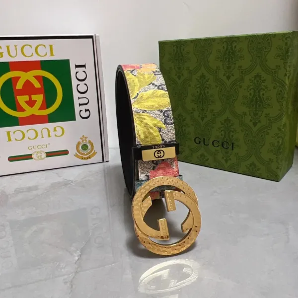 Gucci GG Marmont Print Leather Belt Gold Buckle Multicolor Belt - 1