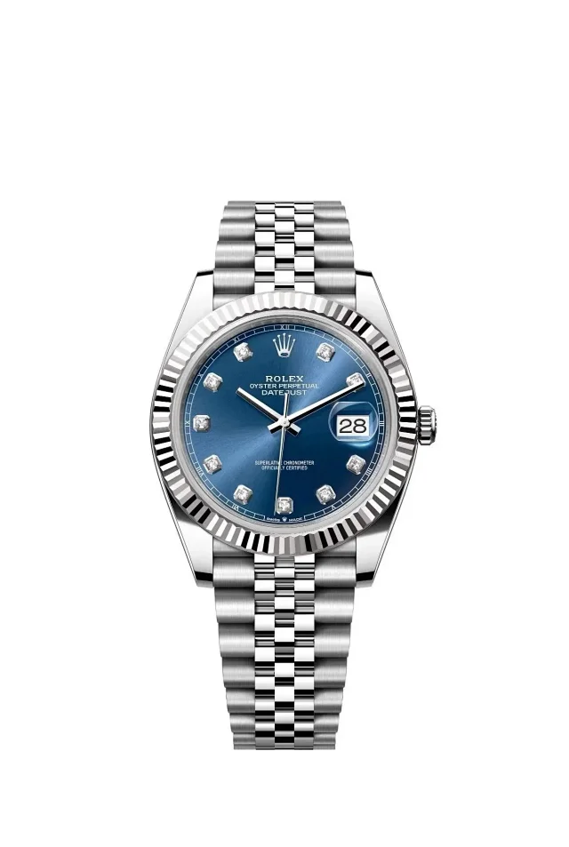 Rolex Watches Oyster Perpetual Datejust-style watch with fluted bezel, date magnifier, and jubilee bracelet product detail image 9
