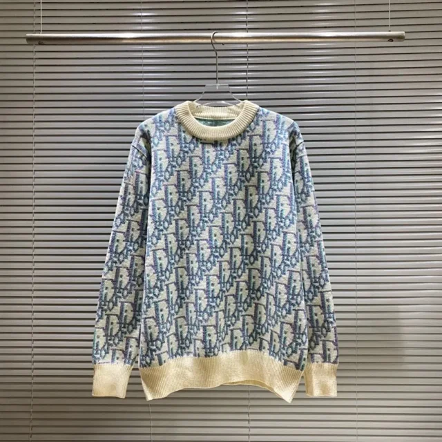 Dior Knitwear Logo knit sweater with striped cuffs product detail image 3